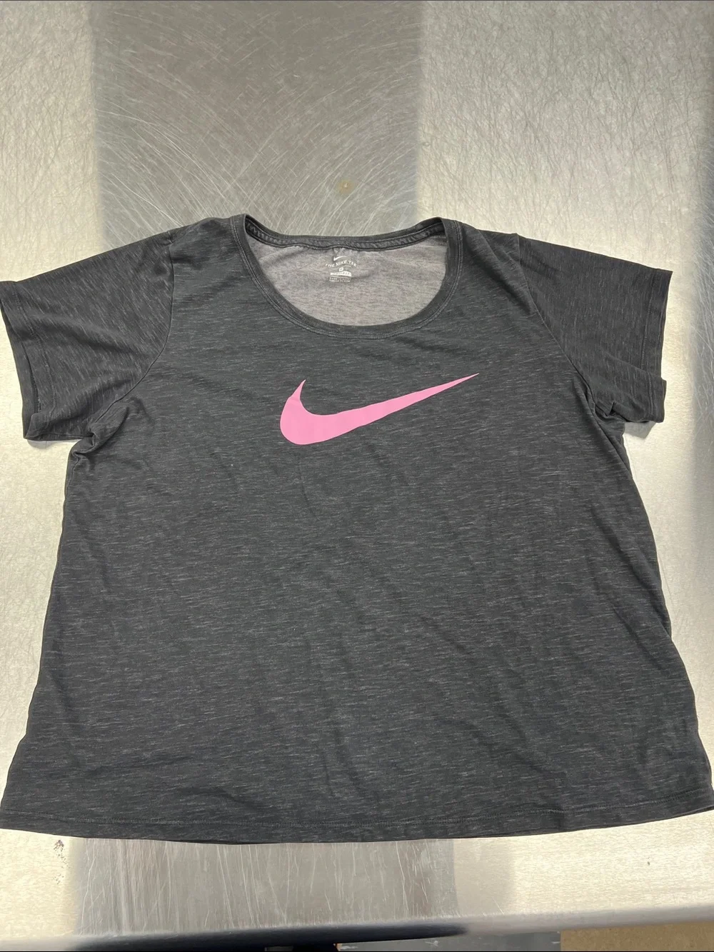 Nike Women's Dark Gray Short Sleeve Tee with Pink Swoosh Women’s 1X